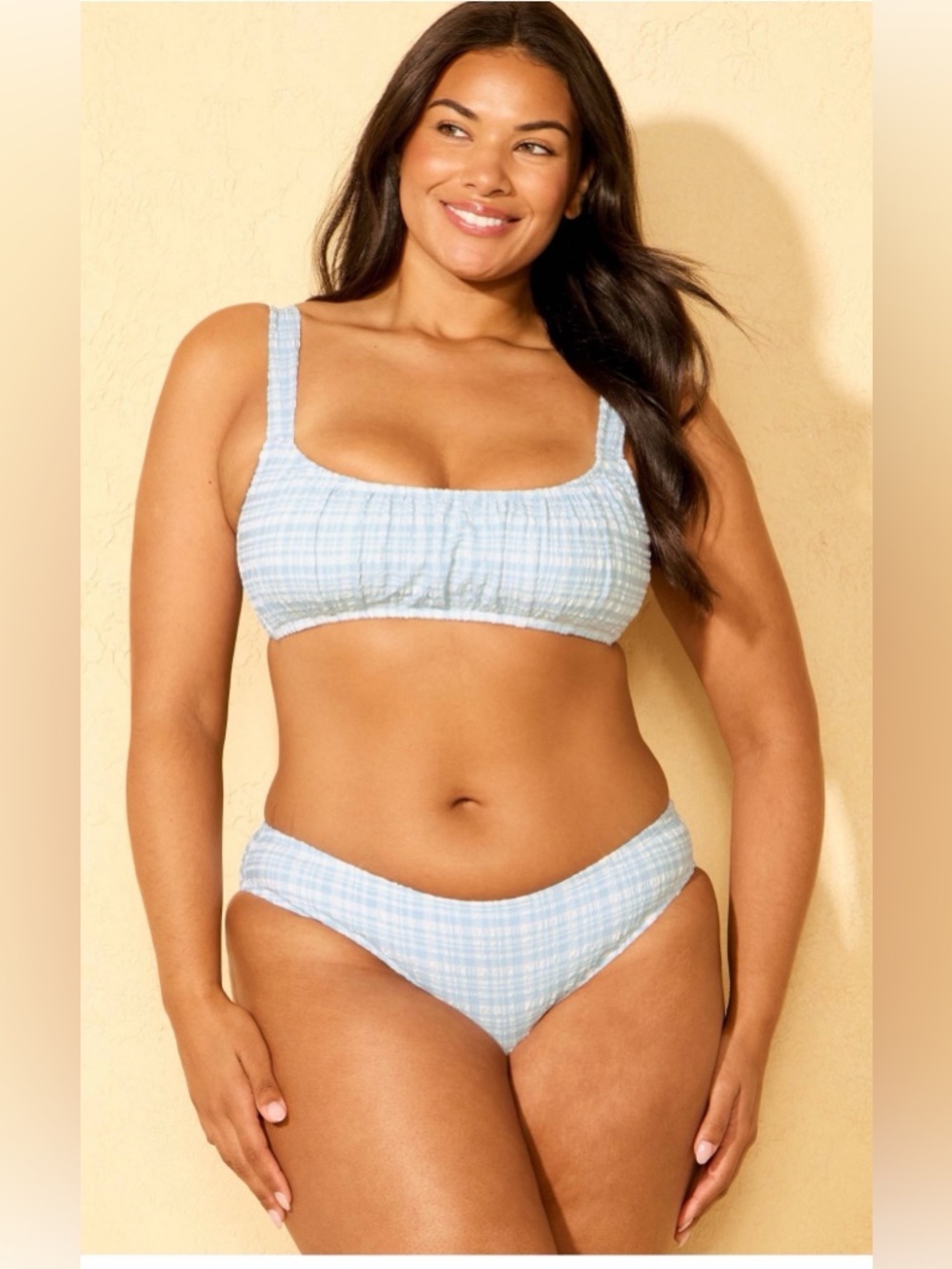 Women's Gingham Pucker Bralette Bikini Set Shade & Shore™ Blue XL